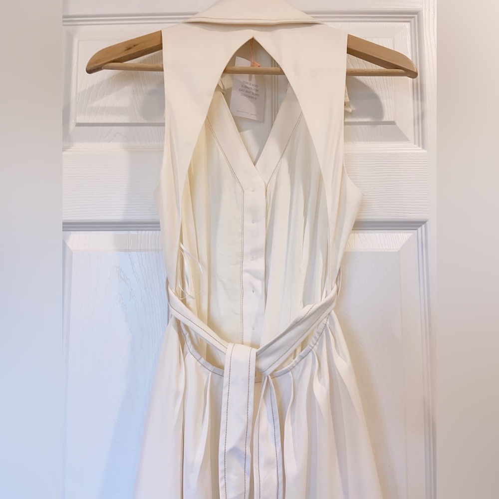 NWT $528 Cult Gaia Bella Tie-Detailed Twill Midi Shirt Dress In White - Picture 14 of 16